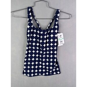 24th & Ocean Navy White Polka Dot Square Neck Tankini Top UPF 50+ TF5HG54 Size 8
